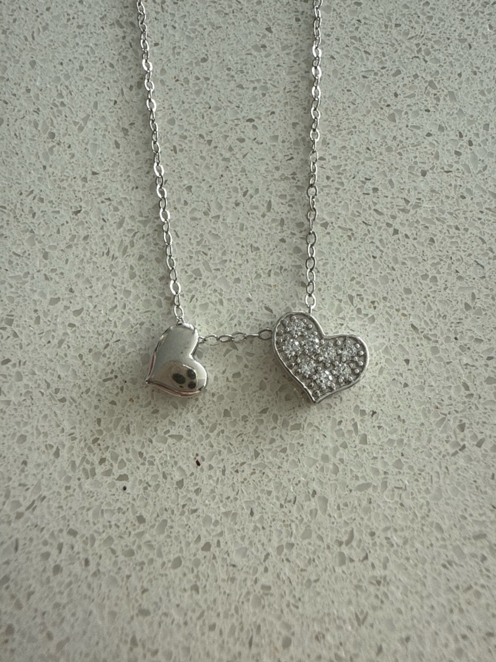 NWOT 2 Heart Swarovski Crystal Valentines Love Necklace Silver Tone Gift for her - Picture 4 of 7